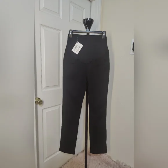 PACBREEZE Women's Maternity Work Pants - Over-Bump Stretchy Straight Dress Pants With Pockets